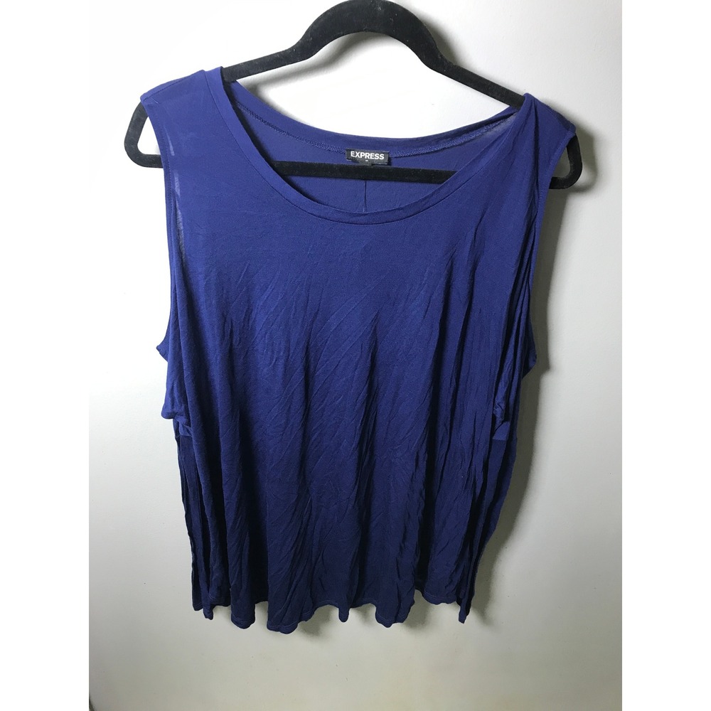Express Women Blue Long Sleeve Micro Modal Scoop Neck Relaxed Top XL NWT